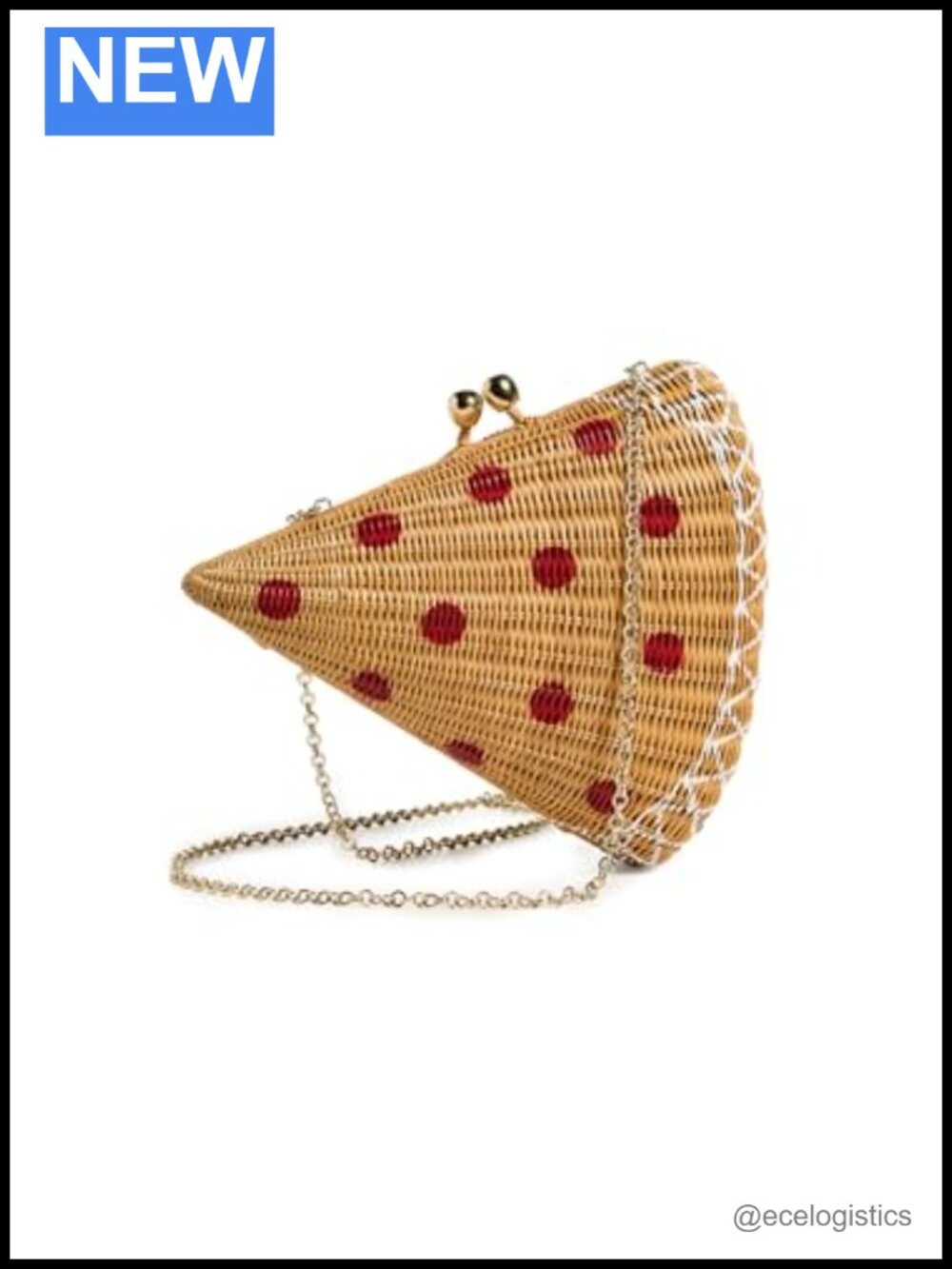 Serpui Wicker Pizza Clutch Kiss-Lock Rattan Handbag
